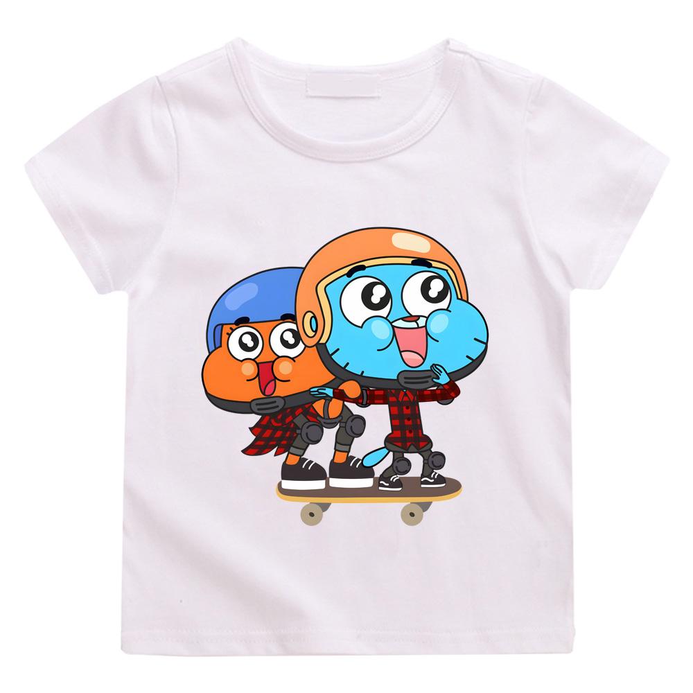 The Wonderfully Weird World of Gumball Print Casual T-shirts Kids High Quality Cotton Tee Children Intellectual Funny T-shirt Anime T-shirt summer Top