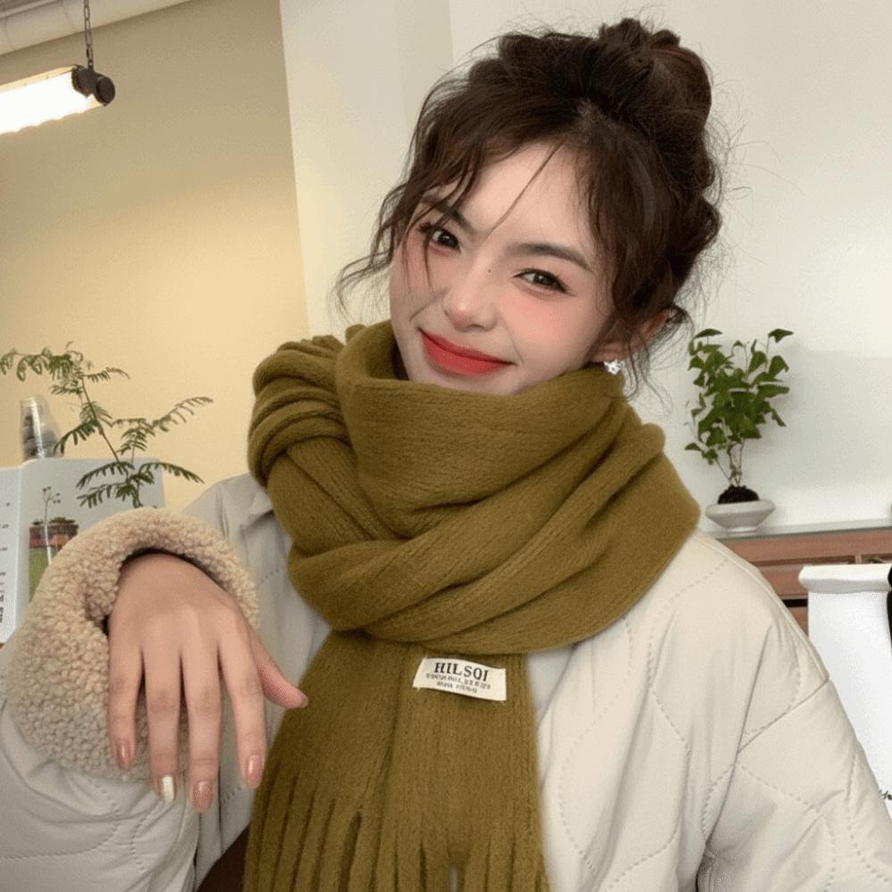 Long Tassel Winter Wool Scarf Plush Long Shawl Simple Winter Cashmere Scarves Student