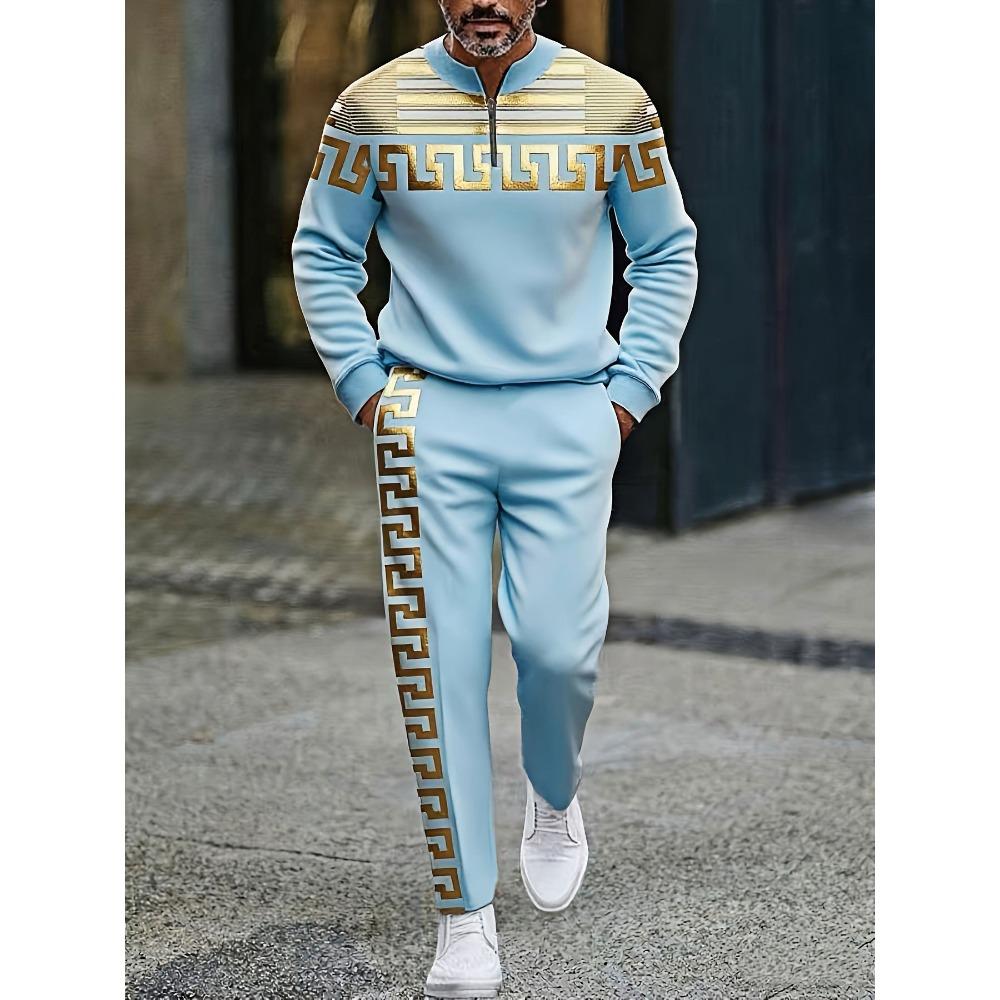 Spring Autumn Fashion Streetwear Men's Long-Sleeved Half-Zipper Stand-Up Collar Men's Casual Sportswear Two-Piece set