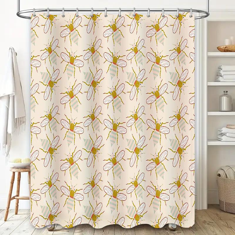 Bee Shower Curtain Floral Nature Pattern Bathroom Decor Farmhouse Style Washable Fabric Backdrop Vintage Aesthetic Home Textile