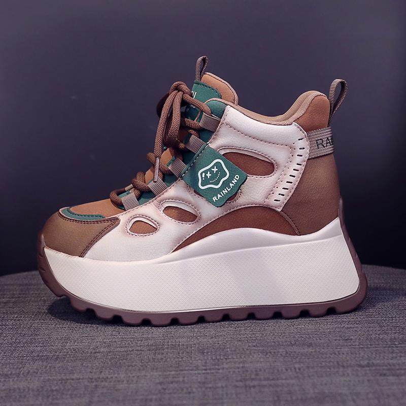 

Fashion Inside Heightened Daddy Shoes Women 2025 Spring and Autumn New Platform Trifle Versatile Small Sneakers 39 коричневый