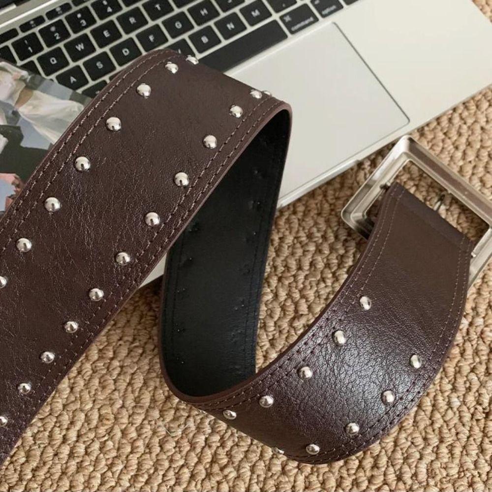 Punk Style Wide Women's Belt Designer Dress Jeans Belt Heavy-Duty Rivet Waist Belt  Streetwear