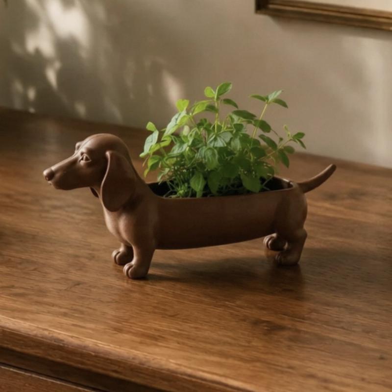 Ornaments 3D Printed Dachshund Storage Tray Animal Funny Sausage Dog Planter Plastic Tabletop Organizer Figurine Office