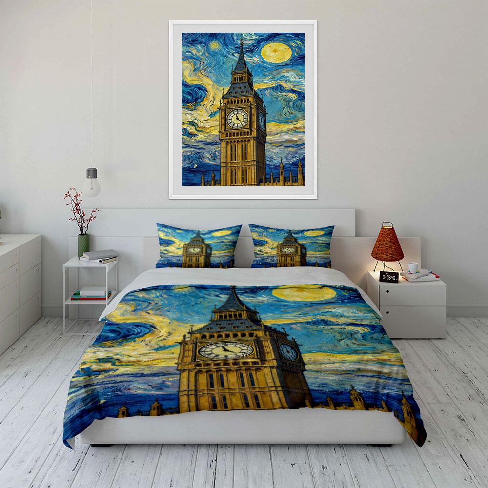 Clock Tower, Starry Sky. Bedding Sets Duvet Cover Sets Duvet Covers Pillowcases(1* Duvet Cover 2* Pillowcases Without Duvet Insert)
