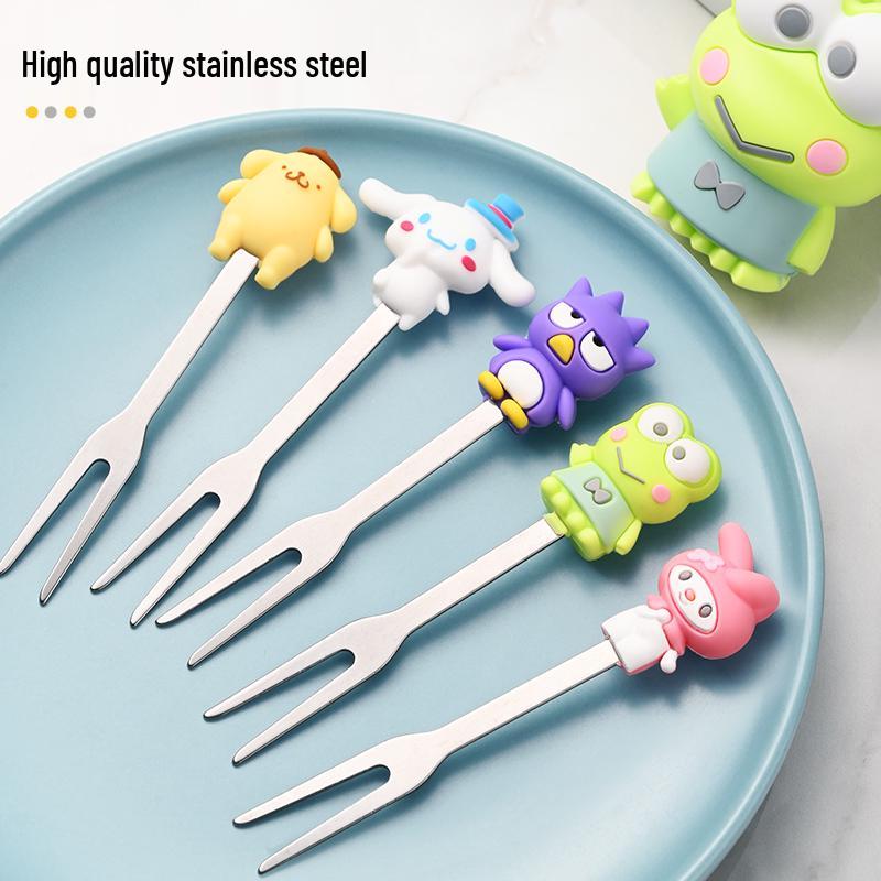 Stainless Steel Children's Fruit Forks - Cute Style Dessert & Cake Forks with Storage Jar for Baby Household Use