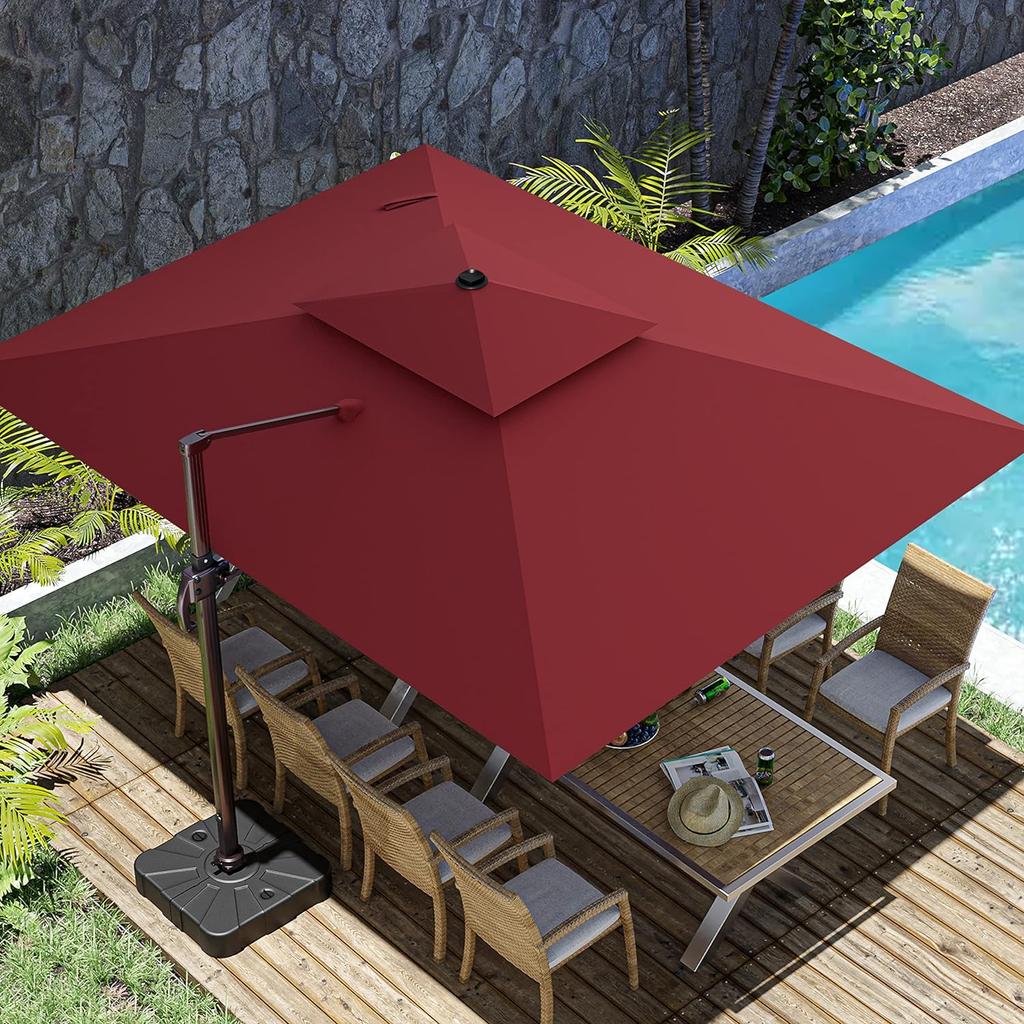 10x13FT Cantilever Outdoor Patio Umbrellas, Double Top Large Rectangle Umbrella, Heavy Duty 360° Outdoor Sun Shade Umbrella