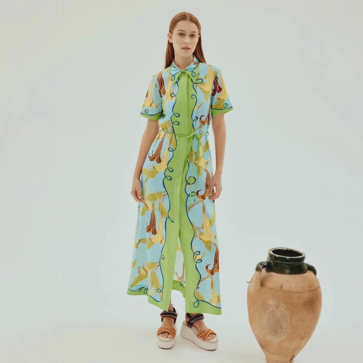 

2025 Стильное европейское и американское повседневное платье со шнуровкой и принтом S цветочный