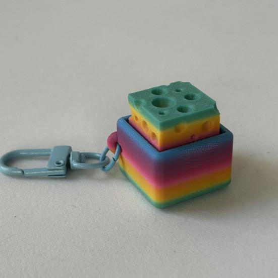 3D Printed Rainbow Cheese Keyboard Fidget Toy Stress Anxiety Relief Mechanical Keyboard Clicker Keychain Decompression Button Sensory Toy