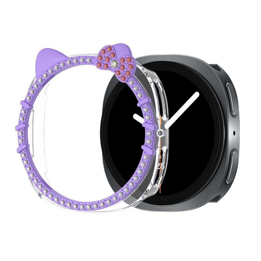 Bling Cat Ear Glitter Case for Samsung Galaxy Watch 8 40mm 44mm Women Crystal Rhinestone Bezel Protective Cover