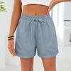 Women's Casual Fashion -Color Elastic Waistband Pocketed Wide-Leg Straight-Cut Shorts