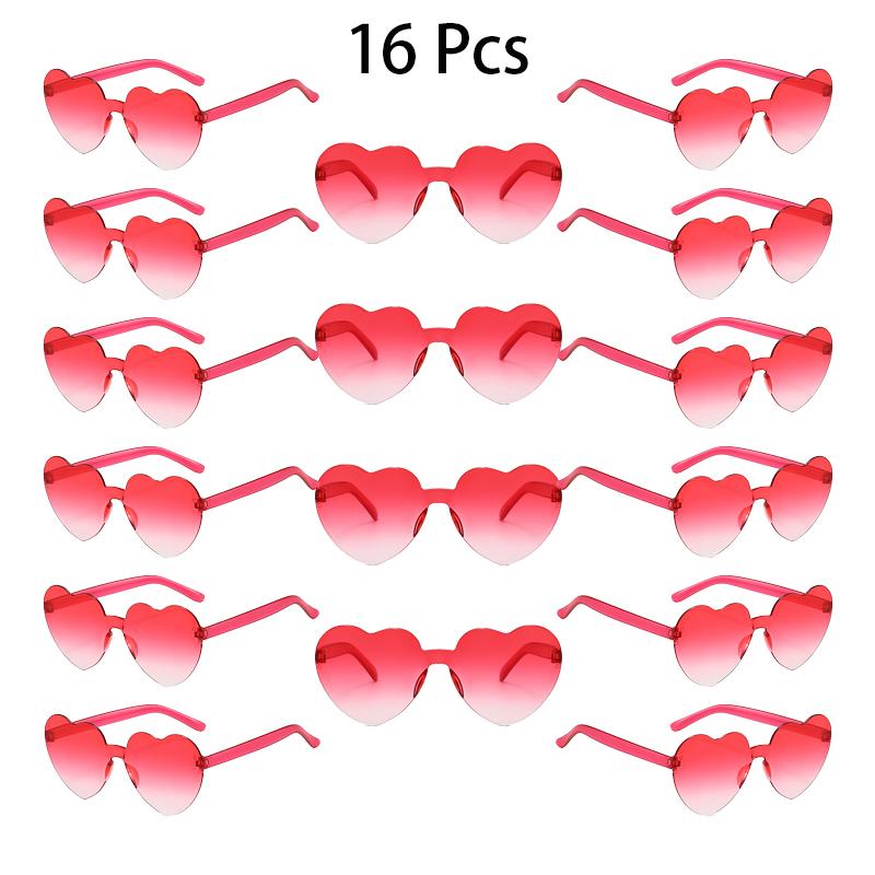 16 Pcs Per Set Rimless Heart Shaped Sunglasses Women New Cute Fashion Beach Holiday Shades Trendy Multi-color Rave Sun Glasses