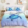 Print Fish,Dolphins, Sharks,Turtles Comfortable Quilt Cover Set for Quen, Light Blue Aquatic Shark Jelyfish Warm Comforter Cover Beding Sets