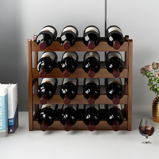 Bamboo Wine Rack Holder Bar Cabinets Stackable Storage Cube Tabletop for Champagne Multilayer DIY Assembled Natural Wood Bottle Holder for Kitchen