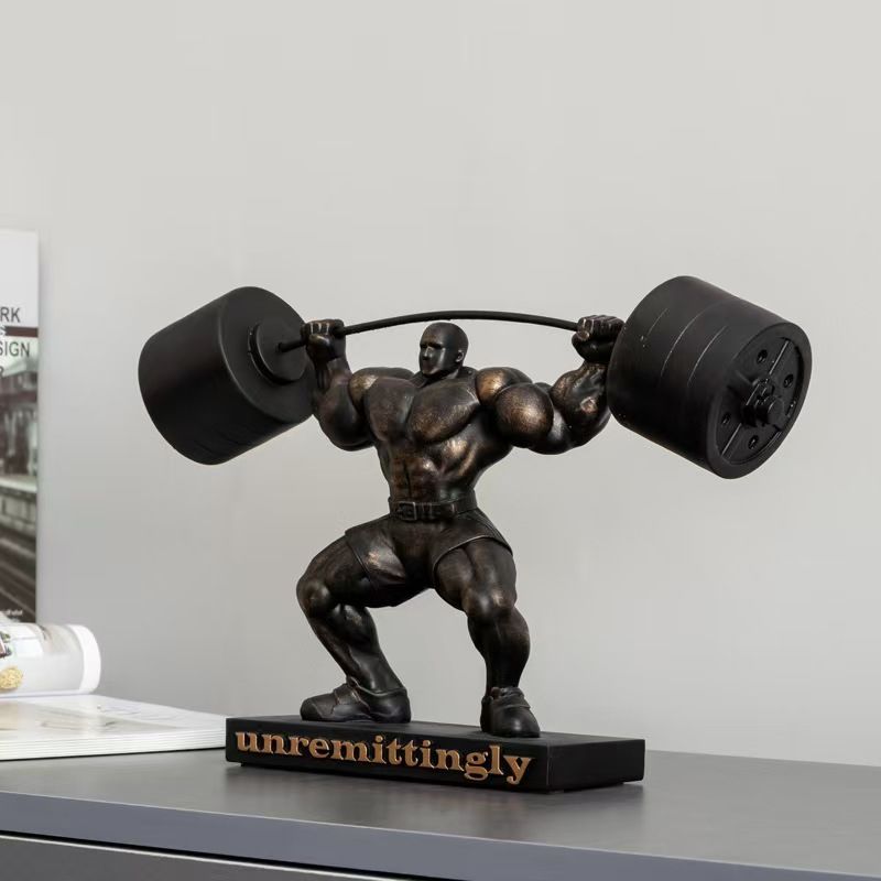 Muscle Man Weightlifting Bodybuilding Strongman Statue Resin Decoration Home Room Sculpture Ornaments Sports Gym Figurine Crafts