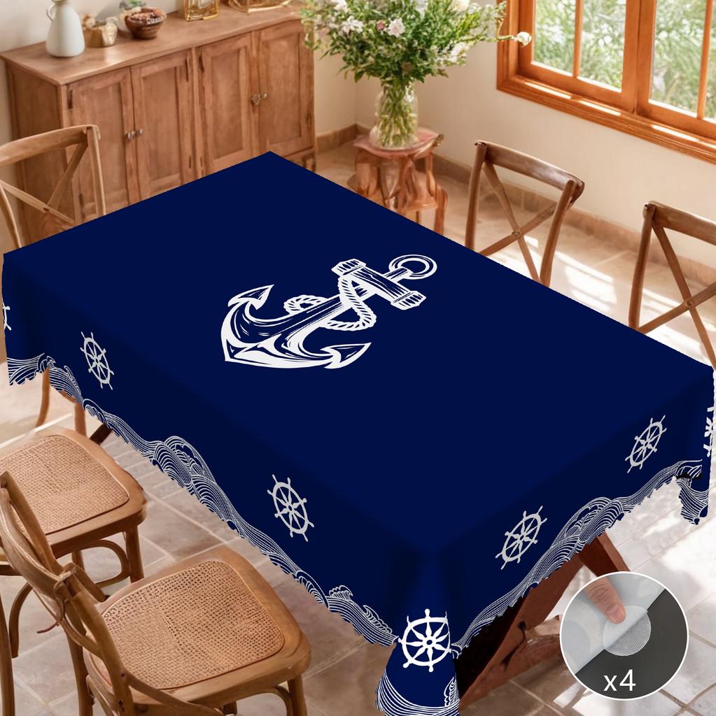 1 kus Letní ubrus na stůl, kulatý a obdélníkový, s námořním motivem, k dispozici v různých velikostech, design s potiskem modrých vlnovek, Jaro, Kuchyňský stůl