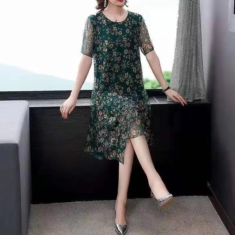 Woman Dress Summer Women's New Loose Floral Gauzy Chiffon Dress Summer Dress Vestido De Mujer