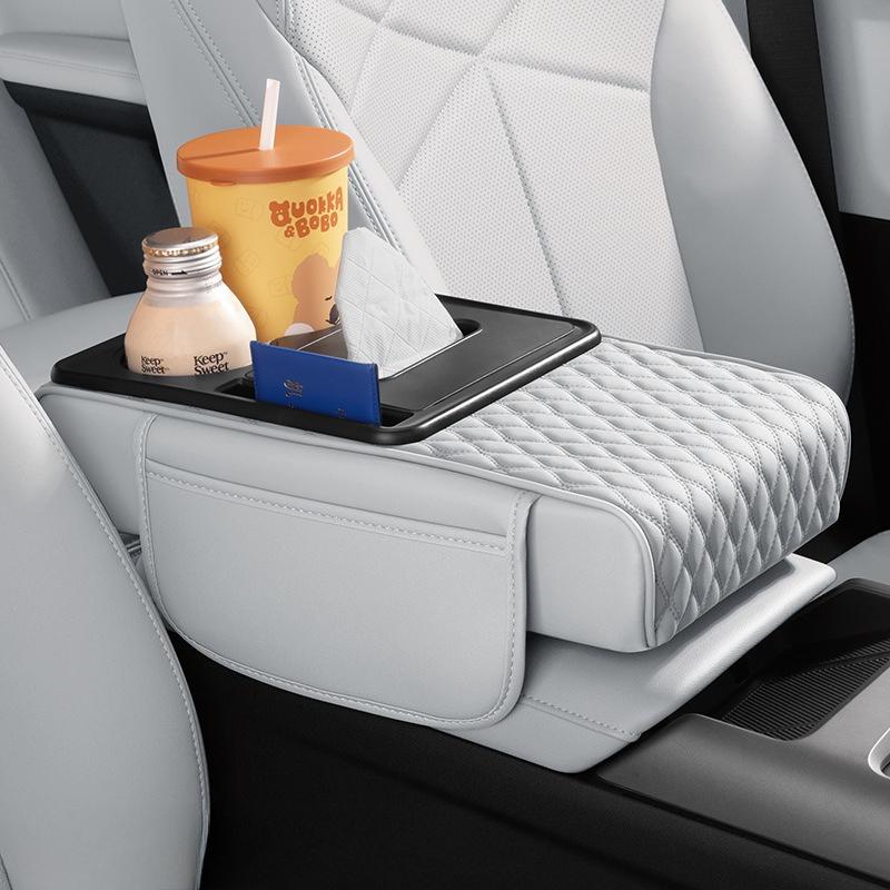 Multi-Functional Car Armrest Box Pad Height Increasing Pad Center Armrest Tissue Box Storage Bag Water Cup Holder