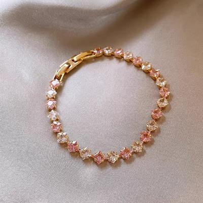 Pink Zircon Bracelet for Women High Quality Sparkling Gift for Students Best Friends Birthday Jewelry