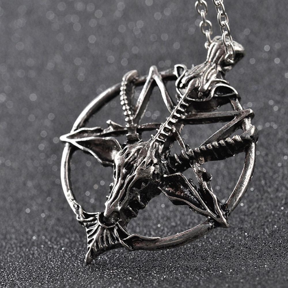 Baphomet Goat Head Pendant Necklace Inverted Pentagram Sigil Laveyan Satanic Jewelry Gothic Accessory