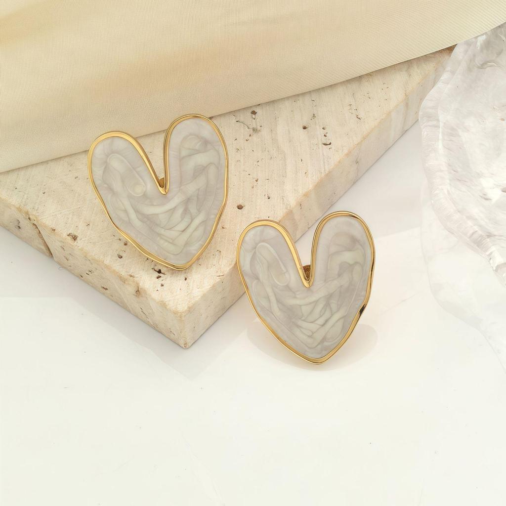 Heart-Shaped Cross-Border Oil Painting Drop Earrings - Luxury Stainless Steel Cartilage and Stud Style for Women