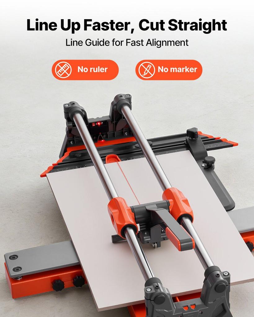 600 mm Manual Tile Cutter, Upgraded Sliding Head Cutting Tool with Spring-Loaded Base, Angle Fence, Tungsten Carbide Cutting Wheel, Alignment Guide,