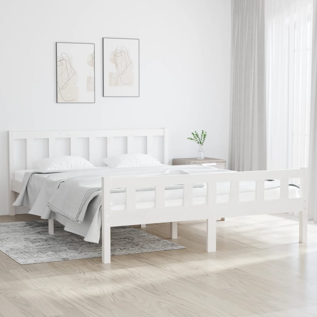 Vidaxl Rama Łóżka, Biała, Lite Drewno Sosnowe, 150X200 Cm