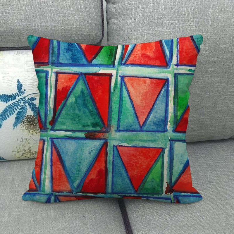Geometric Triangular Wave Pattern Digital Printing Short Plush Pillow Covers For Car Sofa Office Cushion Cover Home Goods