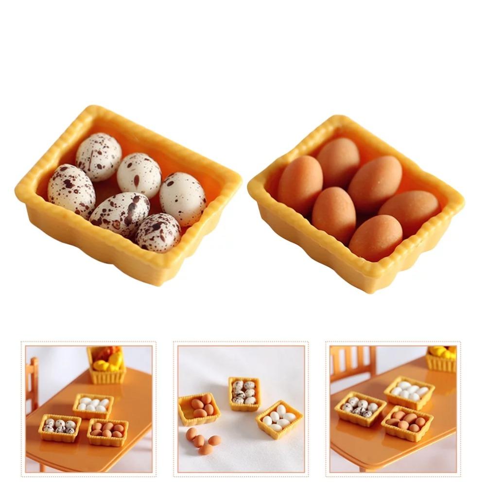 1:12 Ölçekli Dollhouse Yumurta Seti Dollhouse Minyatür Mini Yumurta Modelleri Tepsi ile Ev Mutfak Minyatür Yemek Oyuncak Paskalya Hediyesi