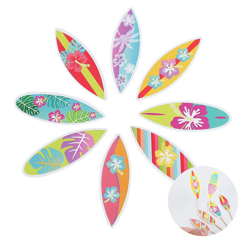 24/8Pcs Surfboard Cupcake Topper Hawaiian Tropical Summer Birthday Party DIY Decoration Beach Pool Wedding Supplies Cake Picks
