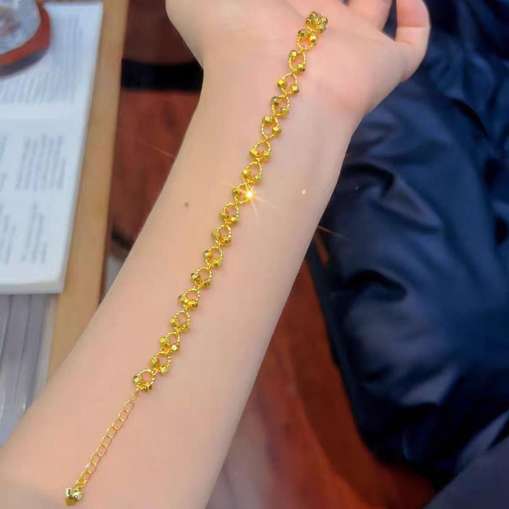 Gold Interlocking Circle Disco Bead Bracelet – Women's Luxurious Starry Sky Design