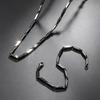 Men's Black Rhombus Bamboo Chain Necklace and Bracelet Set in Stainless Steel