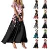 Damen Locker Lässig V-Ausschnitt Kurzärmelig Hochtailliertes Printkleid