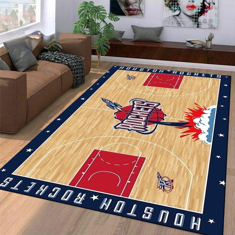 "Houston Rockets Basketball Court Print Carpet, Sports Room Decor Rug" Suitable for use as an anti-slip for living room bedroom sofas
