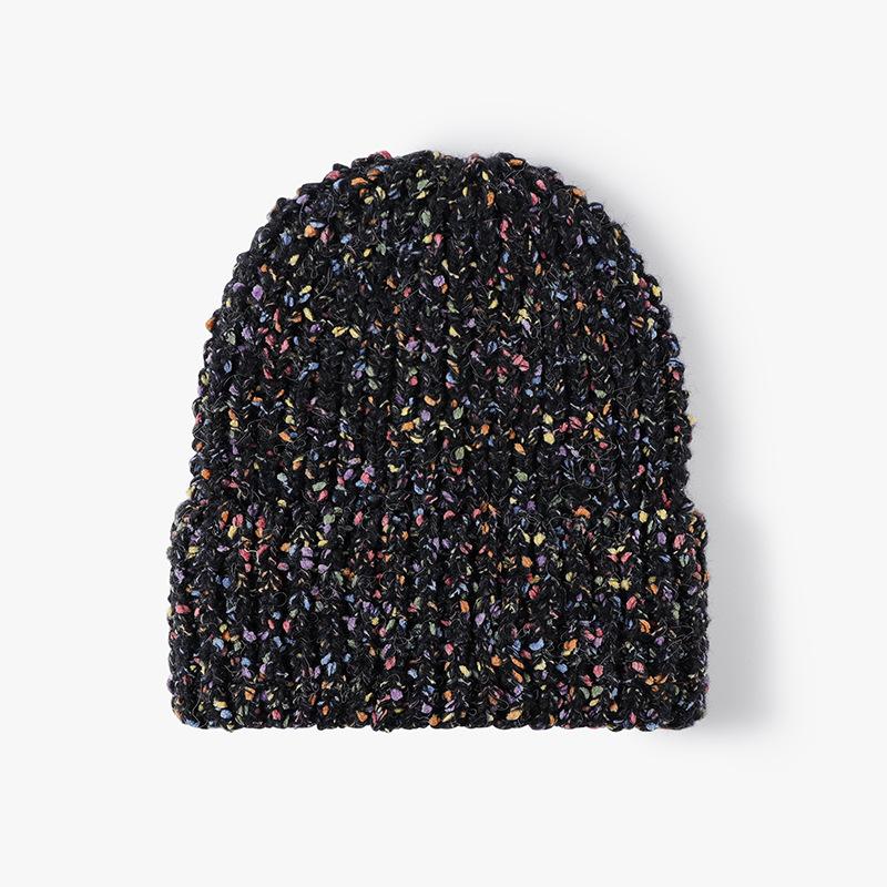Speckled Knitted Beanies Multicolor Beanie Hat Knitting Cap Woman Man Ribbed Winter Wool Hat Speckled Yarn Beanie чёрный