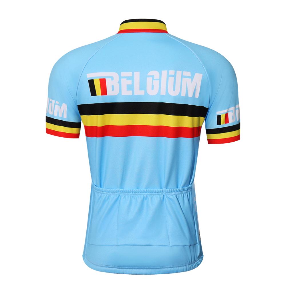 2026 Belgio Ciclismo da Corsa Maglia Uomo Manica Corta Set Completo Bicicletta Mtb Abbigliamento Triathlon Retro Skinsuit Estivo Pantaloncini con Bretelle Blu
