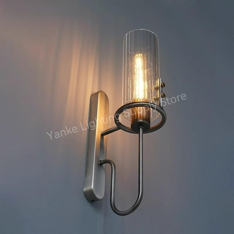 American Retro Industrial LED Wall Lamp Nordic Luxury Glass Crystal Bedside Corridor Mirror Sconces Home Lighting