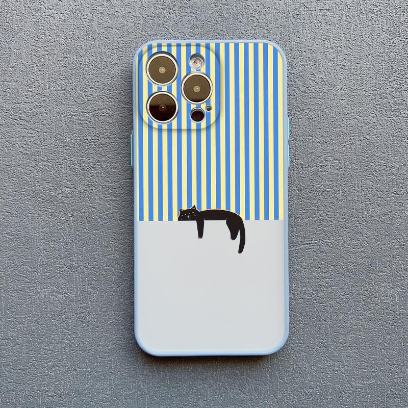 Lovely Pattern Striped Cartoon Cat Phone Case For iPhone 13 Mini 12 11 Pro Max 17 16 15 14 Pro Max Plus XR XS X 16 Plus Covers