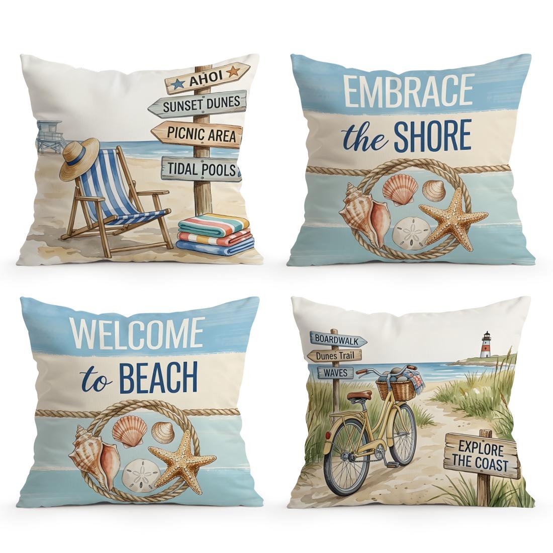 4Pcs Coastal Beach Cushion Covers Single-sided Printed 45CM Throw Pillow Case Cover Sofa Cushion Home Room Decor 4PCS