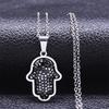 Collier Oeil Grec Main de Fatima pour Femmes Hommes Acier Inoxydable Chaîne de Protection Oeil Bleu Maléfique Turc Bijoux Islamiques N8041S01
