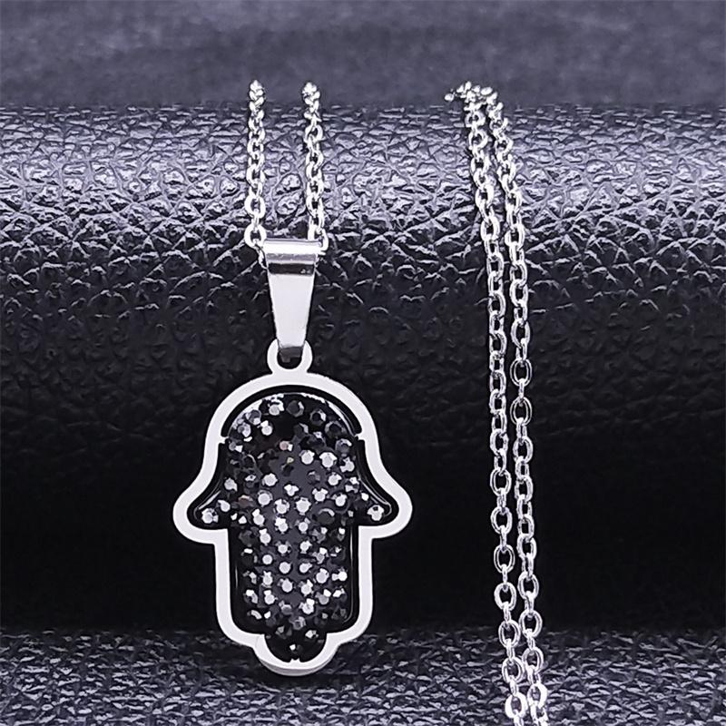 Collier Oeil Grec Main de Fatima pour Femmes Hommes Acier Inoxydable Chaîne de Protection Oeil Bleu Maléfique Turc Bijoux Islamiques N8041S01