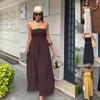 New, Summer Fashion Solid Color One-word Neck Tube Top Waist Long Dress Women