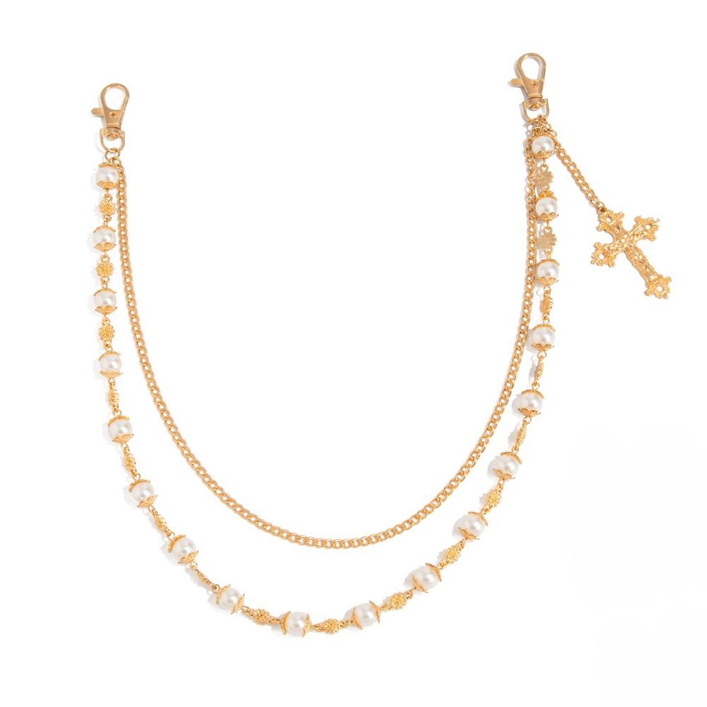 Beads Pearl Waist Chain Cross Pants Chain Retro Tassel Jeans Chain  Female