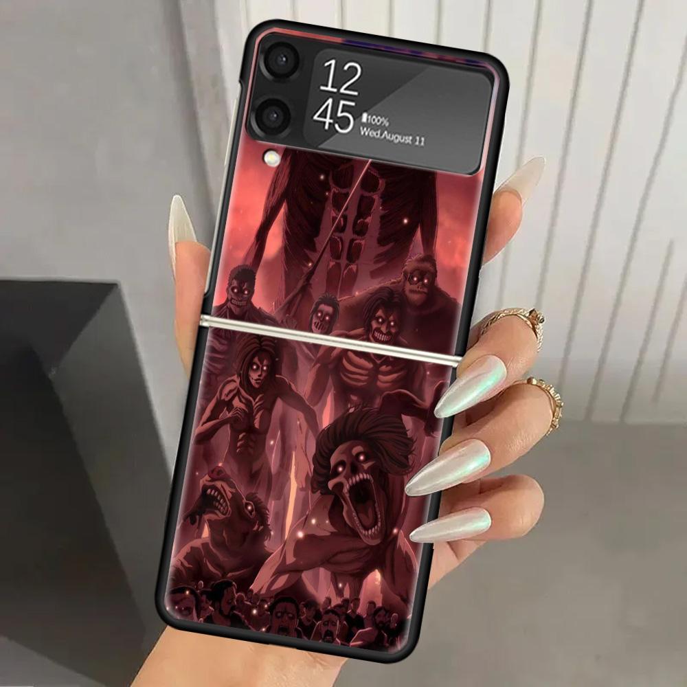 Attack Anime Hard PC Phone Case For Samsung Galaxy Z Flip 7 6 5 4 3 Black ZFlip7 ZFlip6 Flip5 Flip4 Flip3 5G Print Cover Galaxy