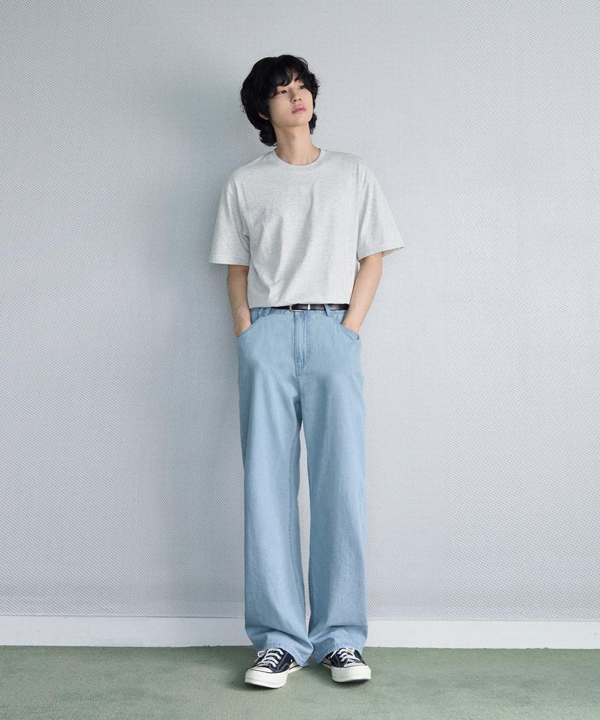 Awodeijeu Cool Linen-Like Semi-Wide Denim [Light Blue]