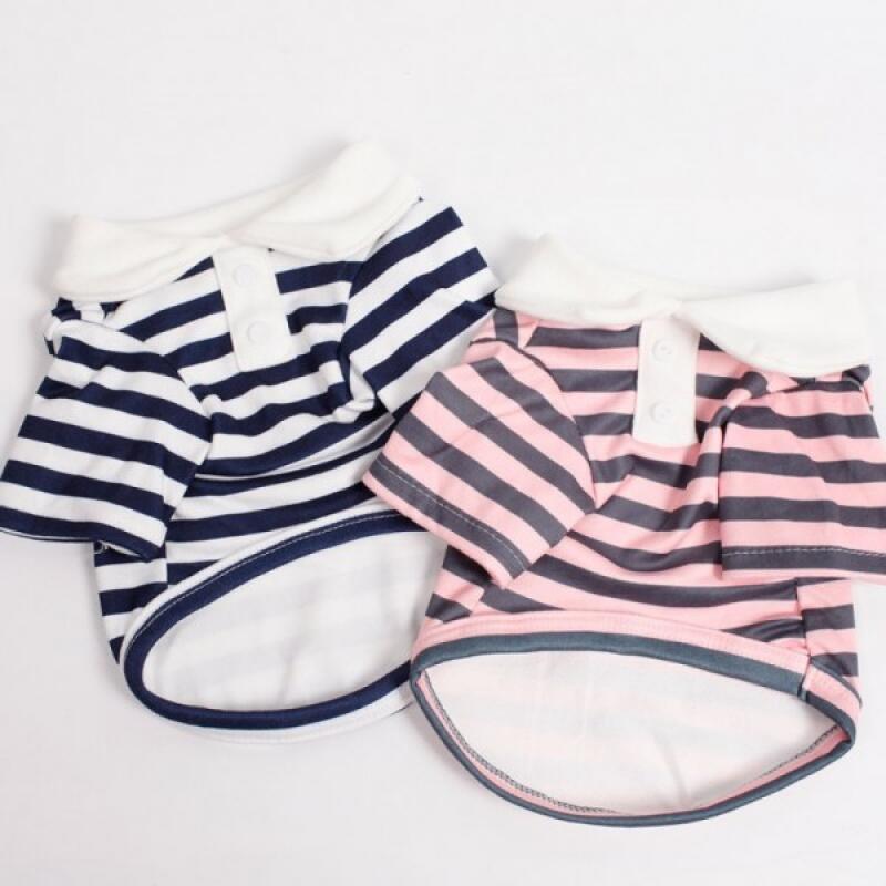 PET dog clothes striped collar t-shirt man-to-man couple look 03 Stripe-Navy L