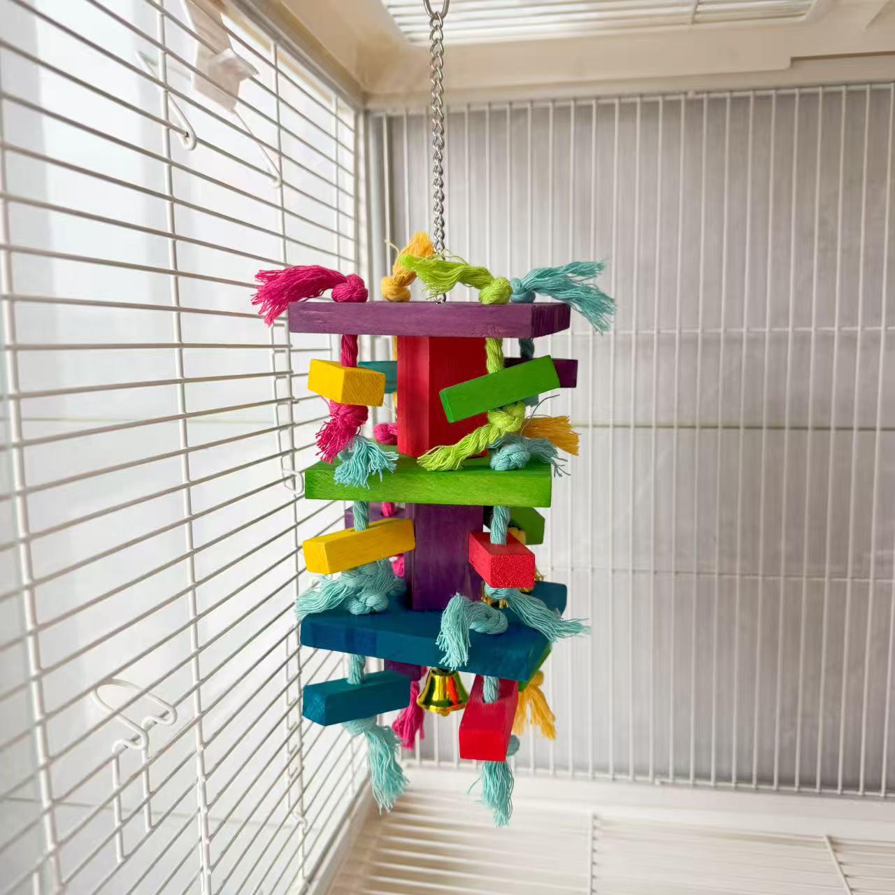 Colorful Wooden Chewing Toys for African Grey Parrots, Large/Medium Size Bird Toys In Stock