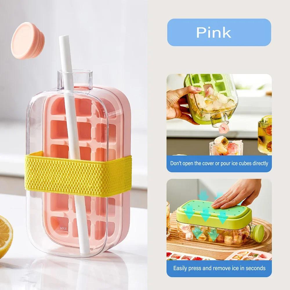 3D Transparent Drink Bottles with Straws | Ice-make Pressing Mould Designs | Portable Food-grade Ice Cube Tray Beverage Cup