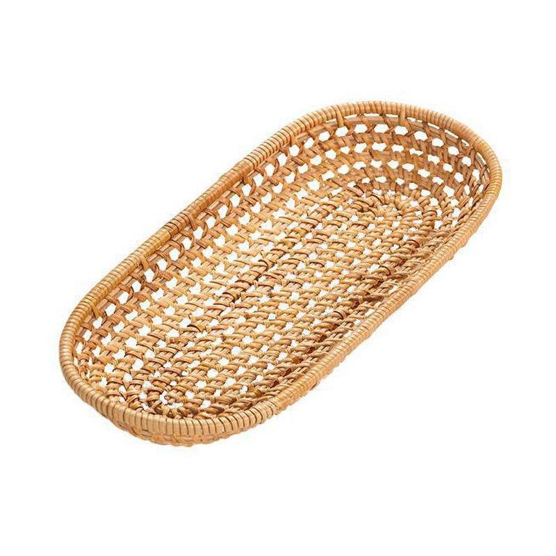 Eco-Friendly Hand-Woven Snack Basket Ins Fruit Snack Bread Collection Basket Home Desktop Decoration Rattan Woven Storage Tray