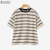 ZANZEA Women Summer Casual Round Neck Striped Short Sleeve Pajama Blouse