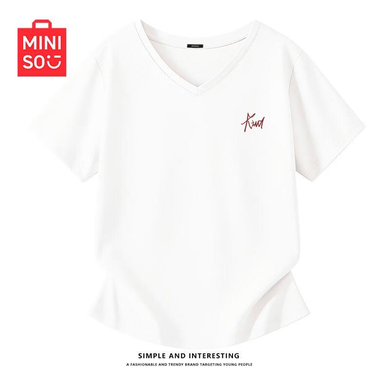 

MINISO Women s V-Neck Slim Fit Short-Sleeve T-Shirt 2XL